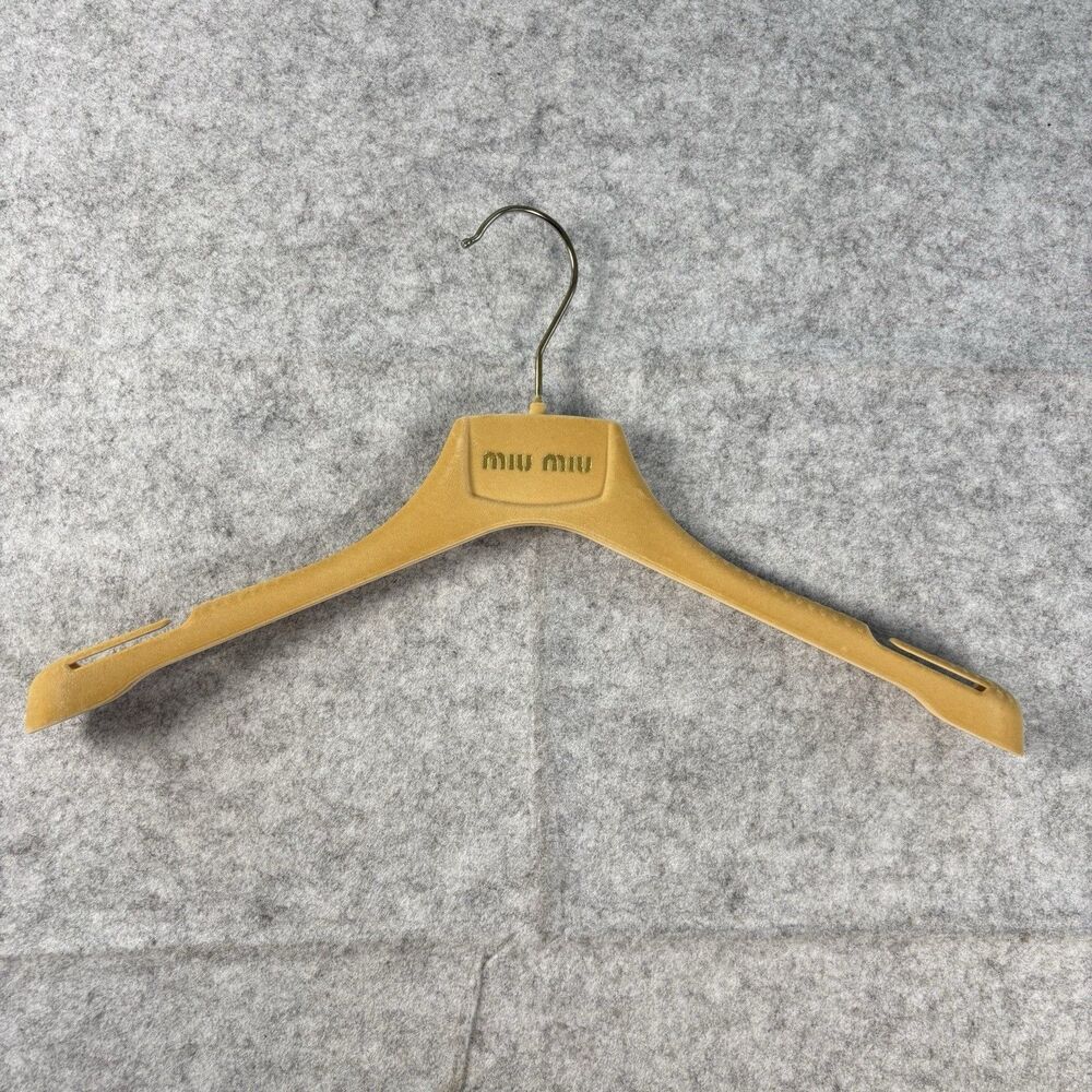 Authentic Miu Miu Tan Velvet Hanger 15" for Clothing Jackets Shirts Tops Vests